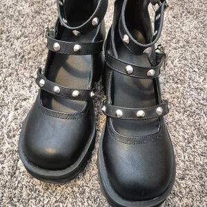 Demonia Black Studded Womens Mary Jane Shoes